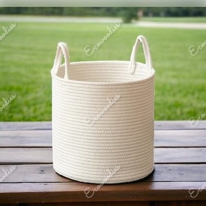 <b>Large</b> Sustainable Cotton Rope Hand Woven Modern Multi-Purpose Storage <b>Basket</b> with Handle for Baby Laundry Clothing Wardrobe - Product Image 5