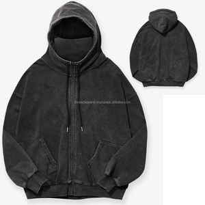 2025 Acid Wash Balaclava Full Face Zip up Hoodies para hombres Ninja Style Streetwear Full Face Mask Vintage Heavy Weight Hoodies - Product Image 5