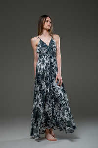 Mujeres Sexy Hot Collection Tie Dye sin espalda sin mangas con cuello en V verano Casual largo Maxi vestido Tie Dye vestidos hasta Maxi sin mangas - Product Image 4