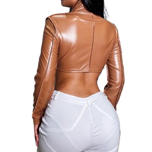 Veste tendance de haute qualité à col montant, tendance, vente en gros de vestes pour femmes, vestes en cuir personnalisées de longueur courte - Product Image 5