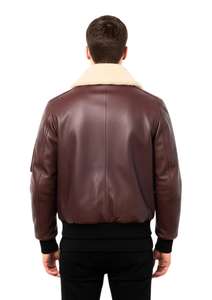 Genuine Leather Aviator Bomber <b>Jacket</b> for <b>Men</b> with Shearling Collar Classic Pilot Style Leather <b>Jacket</b> - Product Image 4