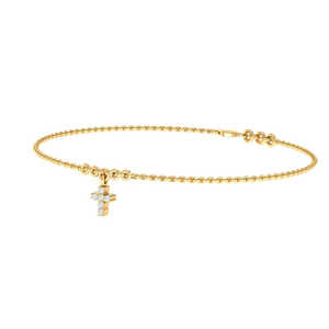 Certified 14Kt Yellow <b>Gold</b> Diamond <b>Cross</b> Adjustable Length 0.06ct Real Diamond Embellished Bangles - Product Image 2