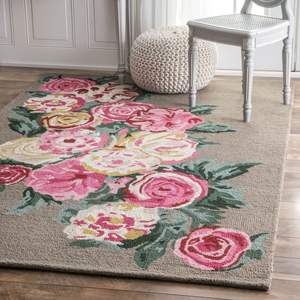 Tapis rectangulaire en laine pour salon avec motif floral, à franges, lavable, en soie, pour chambre à coucher, prière, usage extérieur - Product Image 4