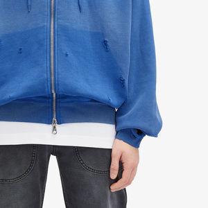 Pull à capuche de haute qualité avec logo personnalisé au design de mode Sweats à capuche surdimensionnés en coton délavé avec fermeture éclair pour hommes - Product Image 3