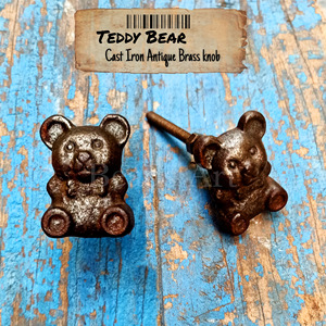 Tiradores de muebles de animales de oso de peluche de hierro fundido antiguo, tirador de puerta de latón, cajón, armario para armario, tocador, cocina, dormitorio - Product Image 3