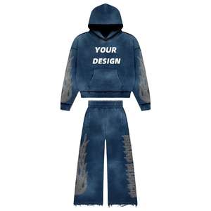 Survêtement lavé à l'acide brodé sur mesure OEM Ensemble deux pièces sweat à capuche et jogging pour hommes femmes ou marques de streetwear - Product Image 3