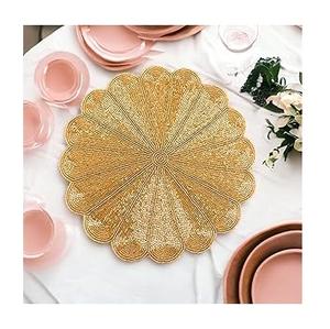 Vintage Solid Embroidery <b>Beaded</b> Round <b>Placemat</b> Eco-Friendly Handmade Durable Table Mat for Home Wedding Banquet Use Customizable - Product Image 1