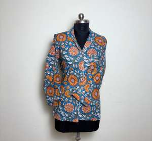 Womens Floral Print Cotton Shirt Black & <b>Blue</b> Casual Button Down Shirt Dark Floral Design - Product Image 1