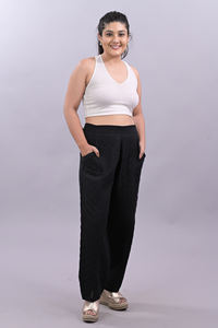 Nonwoven Anti-Wrinkle Loose Fit Vintage Fashion Pants Ladies Wide Leg Long Cotton Solid Pants Casual <b>Summer</b> Elastic Waist Pocket - Product Image 2