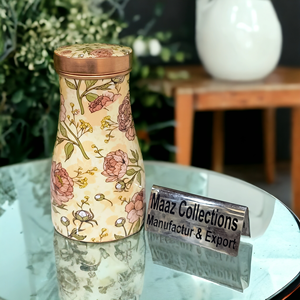 Hermosa y Elegante Botella de Agua de Hierro con Estampado Meena de 1 Litro, Tapa de Vidrio Integrada, Revestimiento Anticorrosión Ecológico, Botella de Vidrio para Bebidas - Product Image 1