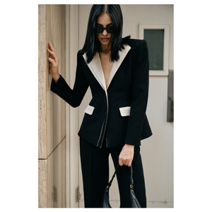 Meilleure vente élégante impression solide femmes tailleur veste bouton unique fermeture broderie décoration faite Vietnam velours Blazers - Product Image 6