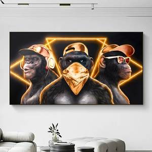 Divertidos carteles de pared con <span class=keywords><strong>tres</strong></span> <span class=keywords><strong>monos</strong></span> <span class=keywords><strong>sabios</strong></span> y geniales, impresiones de animales, imagen moderna, impresión en lienzo de alta definición para decoración del hogar - Product Image 5