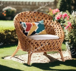 Silla moderna de ratán natural bohemio Robista, sofá de relajación con respaldo, para sala de estar y restaurante - Product Image 5