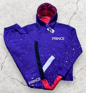 Prince Industry Winter Cropped Hoodie Ensemble de pantalons empilés Capuche doublée de satin avec sérigraphie Logo Design Drawstrings Sweat Suit - Product Image 2