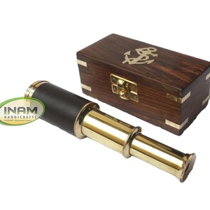 Antique brass telescope with wooden box, antique telescope,