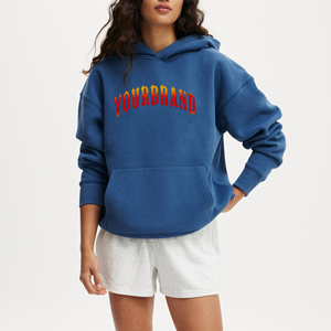 Nueva llegada sudaderas con capucha de gran tamaño para mujer sólido hombro 100% Material de algodón ropa de calle ligera logotipo personalizado - Product Image 4