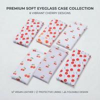 Étui à lunettes en PU imprimé personnalisé motif cerise bleu, pochette souple pour lunettes de soleil, housse de protection portable pour femme, cadeau