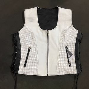 Nouveau design gilet de motard en cuir super accélérateur pour femme gilet en cuir perforé blanc à fermeture éclair motard cuir de vachette véritable - Product Image 5