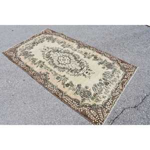Vintage Turkish Rug 3.8x6.9 ft, <b>Brown</b> Plants & trees <b>Wool</b> Rug - Product Image 4