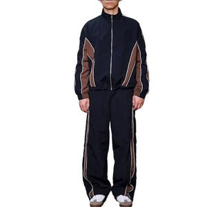 Ensemble de survêtement coupe-vent zippé intégral avec bandes latérales et blocs de couleur, style streetwear, design d'usine, qualité supérieure 2026 - Product Image 1