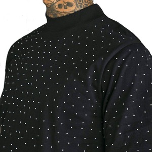 All-In Stock Camiseta informal de algodón 100% para hombre Manga corta de gran tamaño con estampado de diamantes de imitación Cuello simulado con fibra de bambú - Product Image 2
