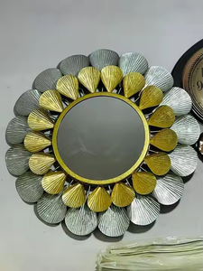 Mirrors With Modern Design Handmade Leaves Brass Covering <b>Metal</b> Framed Geometric <b>frame</b> mirror - Product Image 3