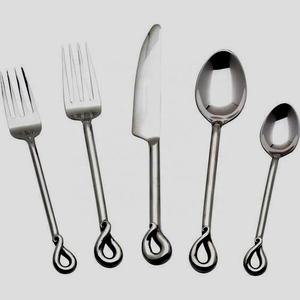 Gran oferta, cubiertos de acero inoxidable de calidad Premium, elegante boda, ecológico, mango de resina negra, juego de cubiertos de plata pulida - Product Image 4