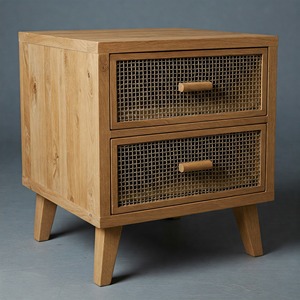 Table de chevet à deux tiroirs en bois massif de style moderne pour chambre à coucher et salon Rangement à domicile pour les hôpitaux - Product Image 1