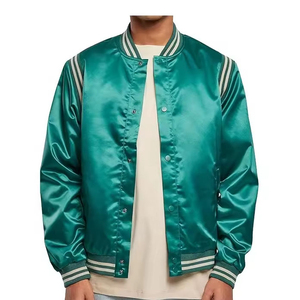 Customized Logo Lightweight Satin Bomber Jacket Baseball Letterman Jacket <b>Red</b> <b>Silk</b> Shell Hip Hop Varsity Jacket Satin Man - Product Image 1