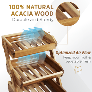 Stockage de légumes en bois organisateur de comptoir de stockage de fruits stockage de légumes pour la cuisine panier de fruits à 3 niveaux pour la cuisine - Product Image 2