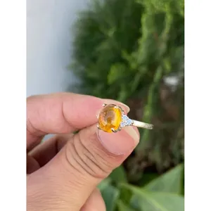 925 <b>Silver</b> Honey Citrine Cabochon <b>Ring</b> Handmade Fine Jewelry with Oval Cut Stone Rhodium Plated for <b>Men</b> Everyday Wear - Product Image 3
