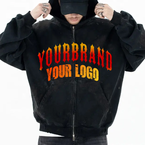 Sudadera con Capucha Personalizada con Bordado, Lavado Ácido, Estilo Holgado, Desgastado, 330 Gramos, 100% Algodón, Unisex, Estilo Puff, Apliques Otoñales - Product Image 1