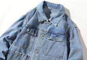 Veste en jean haut de gamme pour hommes Baggy multi-poches tendance correspondant beau haut grande taille revers décontracté Cowboy veste - Product Image 4