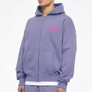 Sweat à capuche zippé unisexe streetwear, coupe courte, épaules tombantes, 100% coton molletonné/éponge française, séchage rapide - Product Image 2
