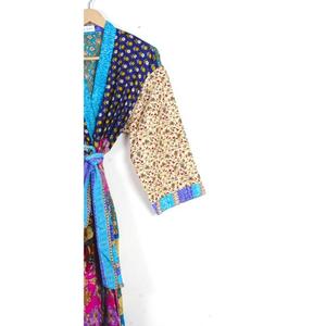 Kimono indio de seda hecho a mano para mujer, bata de baño larga de verano y chaqueta estampada, ropa de dormir para primavera - Product Image 5