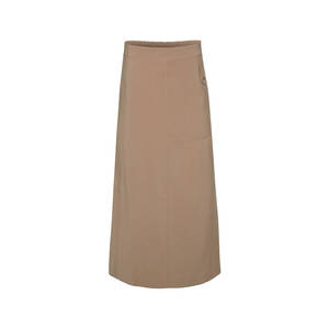 Jupe crayon beige avec ceinture élastique, confortable, en spandex, avec volants - Product Image 1