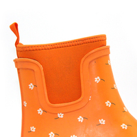 Bottes de pluie en caoutchouc orange à motif floral, semelle antidérapante robuste, imperméables, pour femmes, chaussures de jardin, chaussures de travail robustes pour l'extérieur