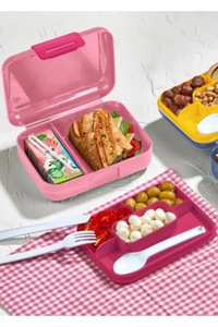 Scatola da pranzo a 5 compartimenti e 2 livelli con cucchiaio incorporato