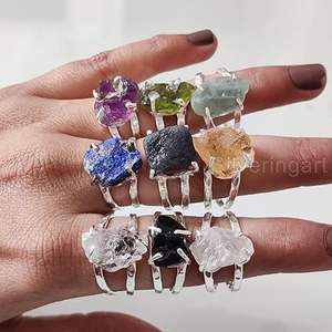 Bague pour femme en pierre brute, pierre de lune naturelle, labradorite, grenat, citrine, bijoux fantaisie, bague en argent sterling 925 - Product Image 5