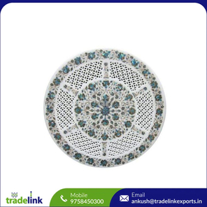 Mesa de Centro de Mármol Hecha a Mano con Elegancia Moderna, Base de Madera con Incrustaciones de Piedras Preciosas, Fácil Montaje, Vidrio para Muebles del Hogar - Product Image 5