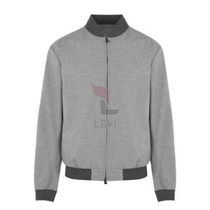 Blouson d'aviateur de qualité supérieure pour hommes, couleur unie, fermeture à glissière complète, veste légère en toile à col montant et logo sur le devant pour hommes - Product Image 1