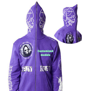Sudadera con capucha OEM de felpa francesa para hombre, unisex, con estampado en relieve, 100% algodón, de alto gramaje, con pedrería en toda la cara, con cremallera completa, sudaderas personalizadas - Product Image 1