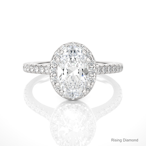 Anillo de compromiso de halo de diamante cultivado en laboratorio de corte ovalado de 1,05 quilates, banda de boda de oro blanco, regalo de aniversario para su boda de diamante CVD - Product Image 1