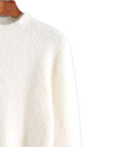 <b>Womens</b> Ivory White Fuzzy Knit Cropped Sweater Long Sleeve Soft <b>Warm</b> Winter Pullover Minimal Casual Fashion Top <b>For</b> <b>Women</b> - Product Image 2