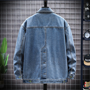 Ventes chaudes, veste en jean pour homme, style rétro, col rabattu, coupe slim, décontractée, surdimensionnée, vintage, lavée - Product Image 6