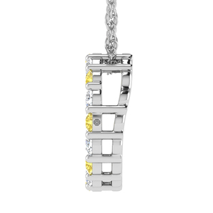 Pendentif en or blanc 14 carats avec diamants de laboratoire et pierres fantaisie jaunes et blanches alternées - Product Image 4