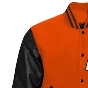Chaquetas Varsity Naranjas para Mujer con Logotipo Bordado Personalizado, Mangas Negras, Transpirables, Estilo Urbano, Chaquetas Letterman - Product Image 6