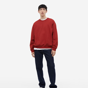 เสื้อสเวตเชิ้ตผู้ชายคอกลมทรงโอเวอร์ไซส์ แขนยาว ผ้าฝ้าย 100% ระบายอากาศได้ดี พิมพ์ลายด้วยความร้อน 2 ชิ้น สีพื้น - Product Image 5