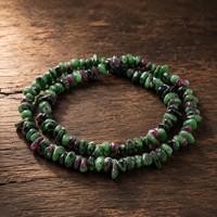 Collar de cuentas de zoisita rubí natural al por mayor con cadena de plata chapada en oro rosa, joyería de cristal de piedra curativa verde y roja para