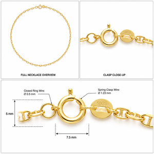 925 Sterling Silber Vergoldete Kreuzschliff-<span class=keywords><strong>Rizi</strong></span>-Gliederkette Halskette 45cm 4,5g Federringverschluss 60mm Drahtdurchmesser - Product Image 6